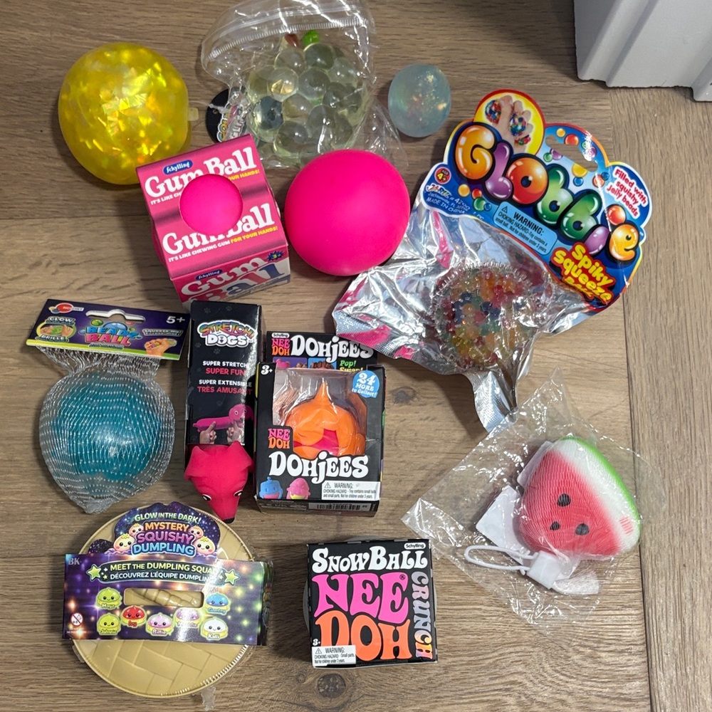 Assorted Kids Squishy & Sensory Toy Pack - Pink, Yellow, Blue, Green